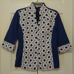 Ladies Navy & White Lace Trim Blouse